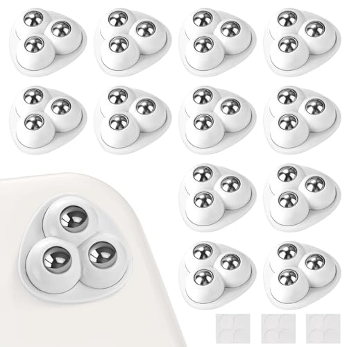12 Stück Selbstklebendes Starkes Rollenrad, Klein Kugelrollen für Möbel,Mini Rollen für Möbel Klein,Kugelrollen Möbel 360 Grad Kugelrollen Möbelrollen,für Kleine Möbel,Küchengeräte,Mülltonnenbox,Weiß von TESSTSY