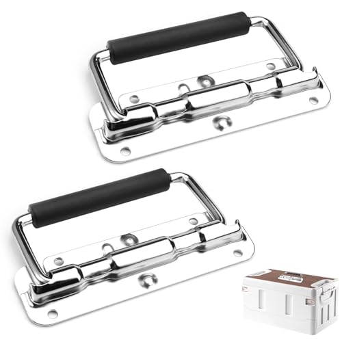 2 Stück Klappgriff, 110mm Gefedert Kistengriff Klappgriff Griff Tragegriff Klappgriffe für Kisten Kistengriff Klappgriff Edelstahl Hardware Boxen mit Isolierter Gummigriffabdeckung für Toolbox Tür von TESSTSY