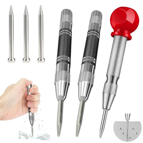 3 Stück Automatik Körner Metall, Federkörner Automatischer Körner mit Einstellbarer Einhand Federwirkung, Selbstschlagender Körner Werkzeug mit 3 Ersatzspitzen, für Metall Holz Glas Dünne, Glas 3 Stück Automatik Körner Metall, Federkörner Automatischer Körner mit Einstellbarer Einhand Federwirkung, Selbstschlagender Körner Werkzeug mit 3 Ersatzspitzen, für Metall Holz Glas Dünne, Glas von TESSTSY