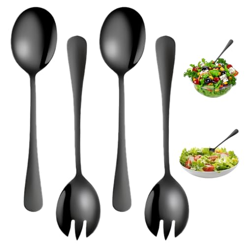 4 Stück Salatbesteck Schwarz, Salatbesteck Set 2 Stück Salatlöffel und 2 Stück Salatgabel, Poliert und Geschliffen Antihaftbeschichtet Edelstahl Salat Server Set für Restaurant, Haus, Hotel, Picknick von TESSTSY