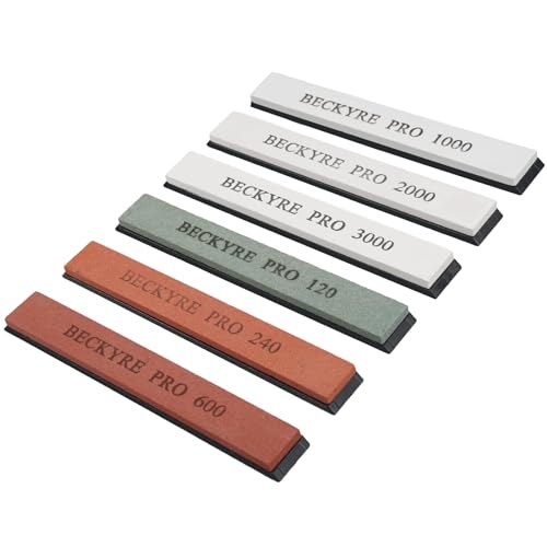 6 Stück Messer Schleifstein Set, Schleifstein Messerschärfer für Messerschärfer mit Festem Winkel, Abziehstein Sharpening Stone, Professionelles Schleifstein Set mit Sockel für Küche, im Freien von TESSTSY