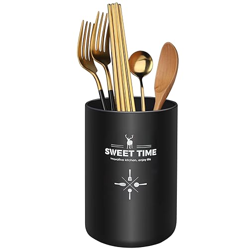 Aufbewahrung Küchenutensilien Organizer, 10x13 cm Küchen Utensil Holder Behälter, Edelstahl-Küchenutensilienhalter Schwarz Metall Utensilienhalter, Kochutensilien Behälter für Küchenutensilien Schwarz von TESSTSY