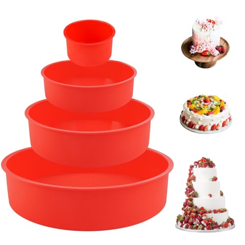 Silikon Backform Rund, 4 Stück Kuchenformen Set Antihaft für Schichtkuchen, Käsekuchen, Regenbogenkuchen und Chiffonkuchen von TESSTSY