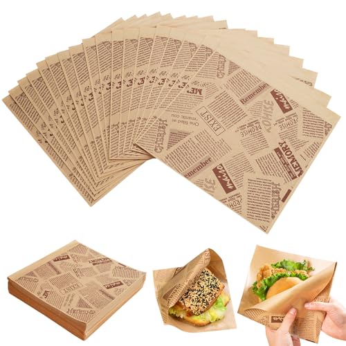 TESSTSY 160 Stück Sandwich Tüten, 15x15 cm Burger Papier, Burger Tüten, Snacktaschen, Deli Papierblätter, Sandwich Papier, Perga-Ersatz, Fettdicht Speisetüten, für Hotdog Burger Snack Pommes von TESSTSY