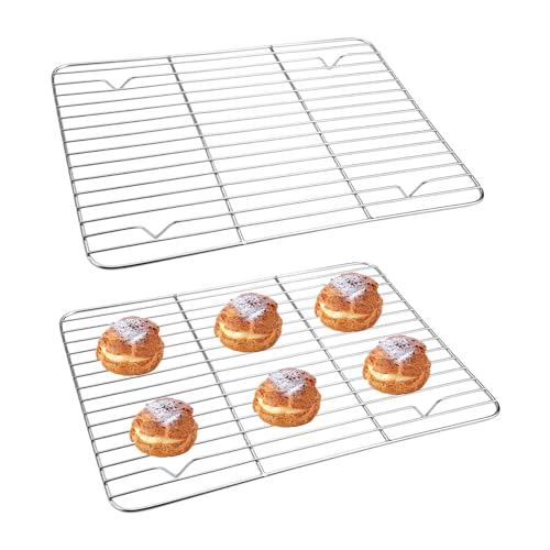 TESSTSY Abkühlgitter 2er Set, 29.3x22.3x1.5 cm Kuchengitter Abkühlgitter Edelstahl, Kuchengitter Rechteckig, Kuchengitter Auskühlgitter, Backgitter Rechteckig zum Backen Braten Kühlen Grillen von TESSTSY