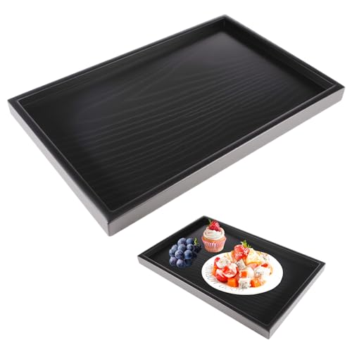 Tablett Schwarz Rechteckig, Holz Tablett Rechteckig, Rechteckiges Serviertablett aus Holz, Küchentablett, für Zuhause, Küchenutensilien, Restaurants und Bars (30 x 20 x 2cm) von TESSTSY