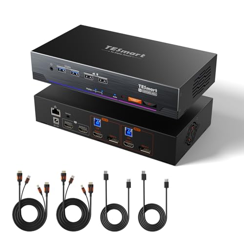 TESmart 4K@144Hz Displayport HDMI KVM Switch Dual Monitor USB 3.0, HDMI 2.1 DP 1.4 KVM Umschalter 2 Monitor 2 Computer 8K@60Hz Für Gaming, Support EDID, Gigabit Netzwerk, VRR, Hotkey Switch, PC Kabel TESmart 4K@144Hz Displayport HDMI KVM Switch Dual Monitor USB 3.0, HDMI 2.1 DP 1.4 KVM Umschalter 2 Monitor 2 Computer 8K@60Hz Für Gaming, Support EDID, Gigabit Netzwerk, VRR, Hotkey Switch, PC Kabel von TESmart