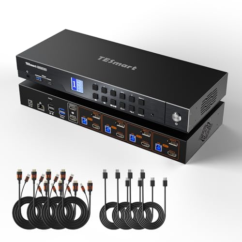 TESmart 4K@144Hz Displayport HDMI KVM Switch 2 Monitor 4 PC, 2025 neu HDMI 2.1 DP 1.4 KVM Umschalter Dual Monitore 8K@60Hz, EDID, Gigabit Netzwerk, Hotkey Switch, VRR, USB 3.0 Docking Station, 8 Kabel TESmart 4K@144Hz Displayport HDMI KVM Switch 2 Monitor 4 PC, 2025 neu HDMI 2.1 DP 1.4 KVM Umschalter Dual Monitore 8K@60Hz, EDID, Gigabit Netzwerk, Hotkey Switch, VRR, USB 3.0 Docking Station, 8 Kabel von TESmart