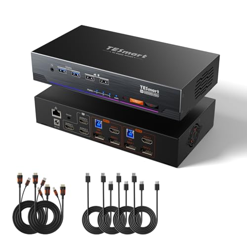 TESmart 4K@144Hz Displayport HDMI KVM Switch 3 Monitor 2 Computer USB 3.0 HDMI 2.1 DP 1.4 KVM Schalter Triple Monitore 8K@60Hz für Gaming, Support EDID, Gigabit Netzwerk, VRR, Hotkey Switch, PC Kabel TESmart 4K@144Hz Displayport HDMI KVM Switch 3 Monitor 2 Computer USB 3.0 HDMI 2.1 DP 1.4 KVM Schalter Triple Monitore 8K@60Hz für Gaming, Support EDID, Gigabit Netzwerk, VRR, Hotkey Switch, PC Kabel von TESmart