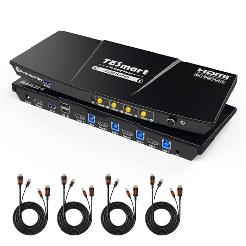 TESmart 8K@60Hz HDMI KVM Switch 4 PC 1 Monitor, USB3.0 5 HDMI Ports 4K@144Hz KVM-Switches Für Gaming, EDID Emulators, Hotkey Switch, L/R Audio & Microphone, ADI Chip, 4 In 1 Out Umschalter, 4*Kabeln TESmart 8K@60Hz HDMI KVM Switch 4 PC 1 Monitor, USB3.0 5 HDMI Ports 4K@144Hz KVM-Switches Für Gaming, EDID Emulators, Hotkey Switch, L/R Audio & Microphone, ADI Chip, 4 In 1 Out Umschalter, 4*Kabeln von TESmart