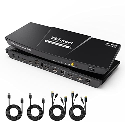 TESmart DisplayPort HDMI KVM Switch 2 PC 2 Monitor, 4K 60Hz KVM-Switch mit EDID, Audio, 3x USB für Scanner Drucker Tastatur Maus, Hotkey KVM Umschalter Dual Monitor, mit DP/KVM-Kabel, IR-Fernbedienung TESmart DisplayPort HDMI KVM Switch 2 PC 2 Monitor, 4K 60Hz KVM-Switch mit EDID, Audio, 3x USB für Scanner Drucker Tastatur Maus, Hotkey KVM Umschalter Dual Monitor, mit DP/KVM-Kabel, IR-Fernbedienung von TESmart