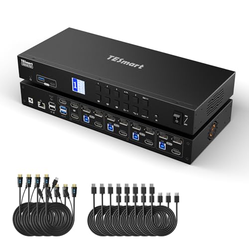TESmart DisplayPort HDMI USB 3.0 KVM Swtich HDK403-Prime, 4K@60Hz 4 PC 3 Monitor KVM Umschalter, mit DP 1.2 HDMI 2.0 USB 3.2 Gen 1 und Audio Mikrofon, EDID Emulators, 1Gbps Ethernet, Hotkey-Schaltung TESmart DisplayPort HDMI USB 3.0 KVM Swtich HDK403-Prime, 4K@60Hz 4 PC 3 Monitor KVM Umschalter, mit DP 1.2 HDMI 2.0 USB 3.2 Gen 1 und Audio Mikrofon, EDID Emulators, 1Gbps Ethernet, Hotkey-Schaltung von TESmart