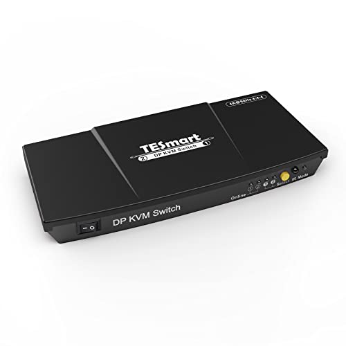 TESmart Displayport KVM-Switch, für 2 Computer 1 Monitor, 4K@60Hz USB 2.0| EDID Emulator | Auto-Scan | IR-Fernbedienung/Panel-Taste/Hotkey-Schalter | Pass-Through, mit Eingangskabeln, Schwarz von TESmart