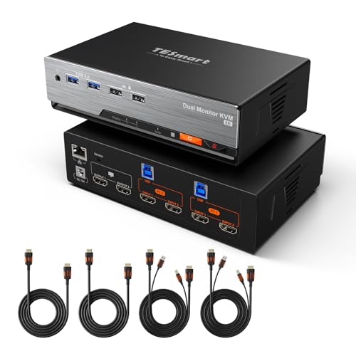 TESmart USB 3.0 HDMI KVM Switch HKS202Master, 2 PC 2 Monitor 8K@60Hz KVM Umschalter Dual Monitor 4K@144Hz für Gaming Dock, unterstützt EDID, Gigabit Netzwerk, Hotkey Switch, Audio Mikrofon von TESmart
