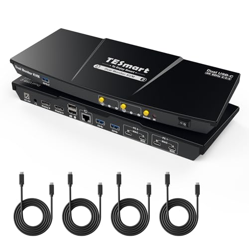 TESmart MST USB C KVM Switch 2 PC 2 Monitor, 4K@60Hz KVM Umschalter für 2 Laptop 2 Monitore, Docking station mit 3 USB 3.0, Unterstützung Ethernet, EDID, Audio Mikrofon, Hotkey Switch, 4 USB-C Kabel TESmart MST USB C KVM Switch 2 PC 2 Monitor, 4K@60Hz KVM Umschalter für 2 Laptop 2 Monitore, Docking station mit 3 USB 3.0, Unterstützung Ethernet, EDID, Audio Mikrofon, Hotkey Switch, 4 USB-C Kabel von TESmart