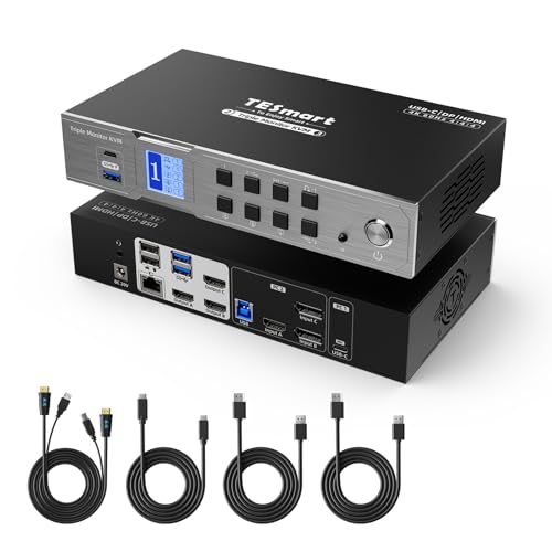TESmart USB-C MST EDID KVM Switch 2 PC 3 Monitor HDMI DisplayPort, 4K@60Hz KVM Schalter Triple Monitor Dock für Laptop Desktop, Aufladen für Laptop, 1G Ethernet, Hotkey Switch, USB 3.2 DP 1.4 HDMI 2.0 TESmart USB-C MST EDID KVM Switch 2 PC 3 Monitor HDMI DisplayPort, 4K@60Hz KVM Schalter Triple Monitor Dock für Laptop Desktop, Aufladen für Laptop, 1G Ethernet, Hotkey Switch, USB 3.2 DP 1.4 HDMI 2.0 von TESmart