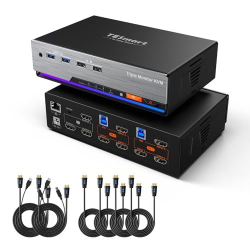 TESmart 4K@60Hz HDMI KVM Switch 2 PC 3 Monitor, USB 3.0 KVM Switch Triple Monitor 2 Ports HDMI, Unterstützung EDID, 1G Ethernet, Hotkey Switch, Audio & Mikrofon für Gaming & Home Office TESmart 4K@60Hz HDMI KVM Switch 2 PC 3 Monitor, USB 3.0 KVM Switch Triple Monitor 2 Ports HDMI, Unterstützung EDID, 1G Ethernet, Hotkey Switch, Audio & Mikrofon für Gaming & Home Office von TESmart