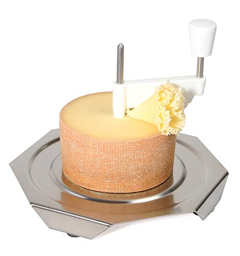 TETE DE MOINE KOMPLETT-Set Profi FLEUROLLE Edelstahl KÄSEHOBEL Choc O ROLLES/Roulette - SPÜLMASCHINENFEST + HAUBE + KÄSE (Reserve-halber Laib) von TETE DE MOINE