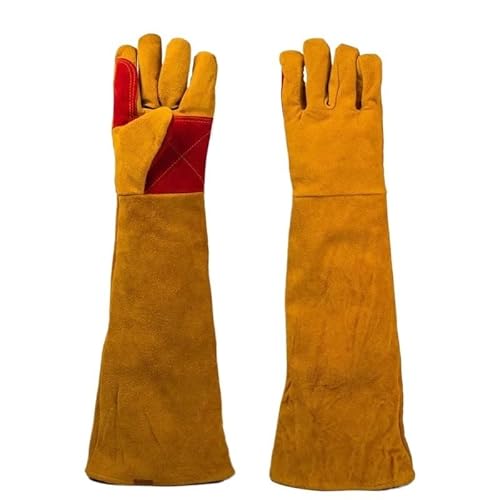TETEOM 23,6 Zoll langärmlige Lederschweißhandschuhe, hitzebeständige Ofenfeuer- und Grillhandschuhe, durchstichfeste Handschuhe for den Garten,Schweißerschutzausrüstung(AD05-0176-YW-35CM) von TETEOM