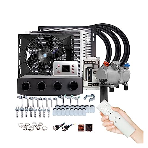 Universal 4 Loch Auto Elektrische Klimaanlage Kompressor 12V 24V for Auto Van Street Rod Heißer Klassische A/C Conditioner für Auto, Wohnmobil, LKW(Cool and Heat 12V) von TETEOM