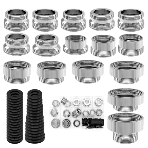 TETEWEVER 16 Stück Wasserhahn Adapter Metall Wasserhahn Gewindeadapter für Wasserfilter Wasserhahn Küche Außengewinde und Doppelgewinde Wasserhahn Reduzierstück von TETEWEVER