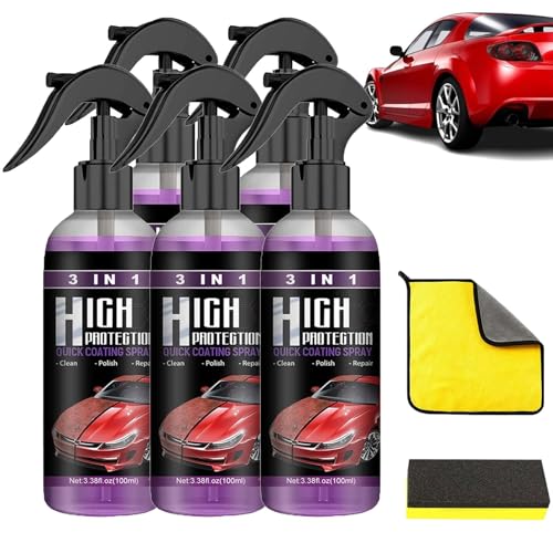 Amisho 3 in 1 Beschichtungsspray 100ml, High Protection 3in1 Spray, 3 in 1 High Protection Spray, 3-in-1 Hoher Schutz Schnelles Auto-Beschichtung Spray, Car Nano Coating Spray (5Pcs) von TETGSET