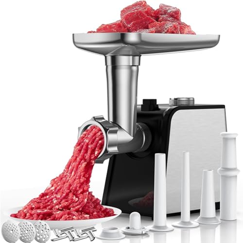 Elektrischer Fleischwolf, Hackfleisch Zerkleinerer, Mincing Meat, Gepresste Gemüsesauce, Wurstherstellung, 3 Klingen Aus Rostfreiem Stahl(3, 5, 7 mm) Europäischer 220V-Stecker, 34.5 × 24 × 18cm von TETK