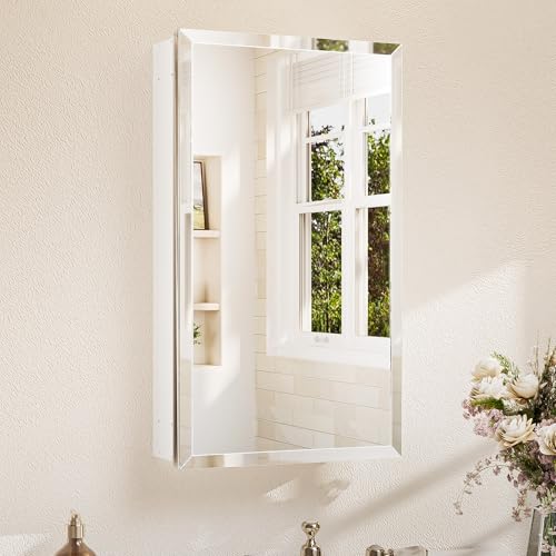 TETOTE 15 x 26 verspiegelte Medizinschränke für Badezimmer mit gehärtetem abgeschrägtem Spiegel, weißer Medizinschrank, Aluminiumschrank, DTC-Scharniere, stufenlos verstellbare Regale, versenkt TETOTE 15 x 26 verspiegelte Medizinschränke für Badezimmer mit gehärtetem abgeschrägtem Spiegel, weißer Medizinschrank, Aluminiumschrank, DTC-Scharniere, stufenlos verstellbare Regale, versenkt von TETOTE