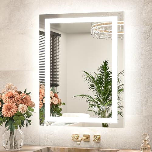 TETOTE Badspiegel mit Beleuchtung 50x70cm, Badezimmerspiegel Beleuchtet Beschlagfrei Badezimmer Wandspiegel Ohne Rahmen Bad Spiegel mit Led Touch-Schalter, 3 Lichtfarben Dimmbar Speicherfunktion von TETOTE