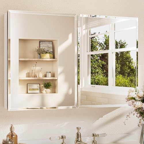 TETOTE Medizinschrank mit Spiegel, 36 x 24 cm, mit gehärtetem abgeschrägtem Spiegel, silberfarben, Medizinschrank, Aluminiumschrank, DTC-Scharniere, stufenlos verstellbare Ablagen, versenkt TETOTE Medizinschrank mit Spiegel, 36 x 24 cm, mit gehärtetem abgeschrägtem Spiegel, silberfarben, Medizinschrank, Aluminiumschrank, DTC-Scharniere, stufenlos verstellbare Ablagen, versenkt von TETOTE