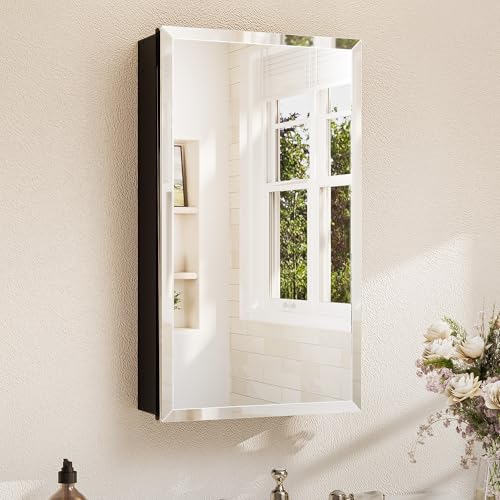 TETOTE Medizinschrank mit gehärtetem abgeschrägtem Spiegel, schwarz, Badezimmerspiegel mit Aufbewahrungsschrank, DTC-Scharnieren, stufenlos verstellbare Regale, versenkt/oberflächenmontiert, 38,1 x 66 TETOTE Medizinschrank mit gehärtetem abgeschrägtem Spiegel, schwarz, Badezimmerspiegel mit Aufbewahrungsschrank, DTC-Scharnieren, stufenlos verstellbare Regale, versenkt/oberflächenmontiert, 38,1 x 66 von TETOTE