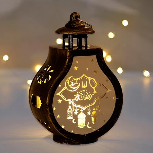 Birnenform Vintage Ramadan Lampe Deko Geschenke - Led Laterne Windlicht mit Gravur Eid Mubarak Arabische Deko Licht Mond Sterne Orientalische Lampe Lichterkette Marokkanische Wohnzimmer Innen von TETSMG
