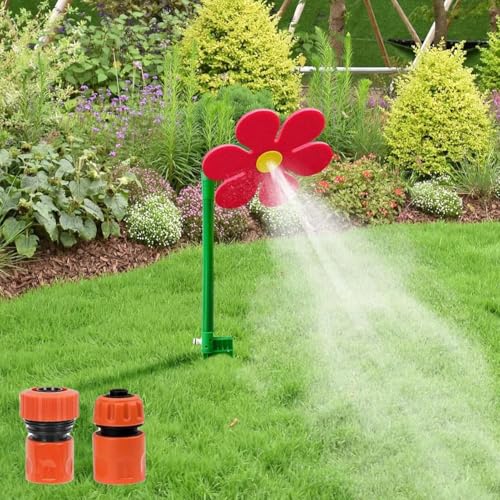 Blume Rasensprenger, Wasserspielzeug Kinder Outdoor Wassersprinkler, Automatische 360 Grad Rasensprenger Große Flächen, Crazy Daisy Sprinkler, Spaß Bewässerungssystem Garten Rasen (Rot) von TETSMG