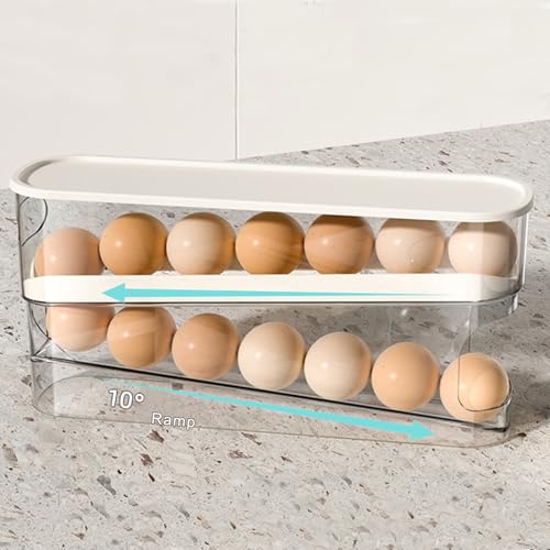 Eier Aufbewahrung Kühlschrank, Eierbehälter für Kühlschrank, 2 Schichten Rollender Eierspender, Eier Organizer, Stapelbare Eier Aufbewahrungsbox, Platzsparender Eierspender Eierbehälter (1 Stück) von TETSMG