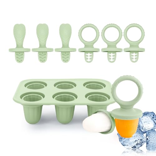 Eisformen Kinder Silikon, 6 Eisformen Eis am Stiel mit Silikon Mini Stiel BPA Frei, Wiederverwendbar Eisförmchen zum Einfrieren von Obst oder Joghurt, Eis Formen für Baby Kinder und Erwachsene (Grün) von TETSMG