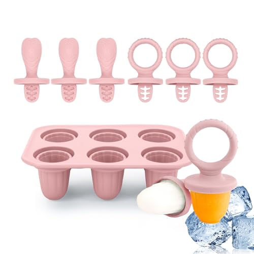 Eisformen Kinder Silikon, 6 Eisformen Eis am Stiel mit Silikon Mini Stiel BPA Frei, Wiederverwendbar Eisförmchen zum Einfrieren von Obst oder Joghurt, Eis Formen für Baby Kinder und Erwachsene (Rosa) von TETSMG