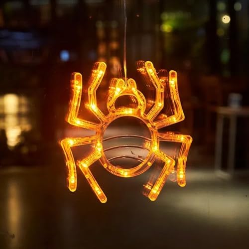 Halloween Deko Fenster Lichter mit Saugnapf, Halloween Lichterkette Batteriebetriebene, Hängende Fensterdeko Beleuchtung, Halloweendeko Horror Fensterlichter für Party Fenster Dekoration (Spinne) von TETSMG