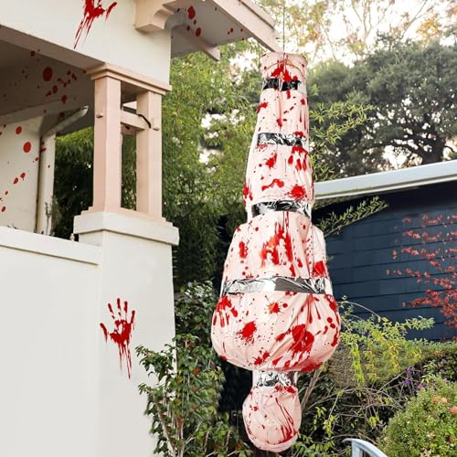 Halloween Deko Leichensack Requisiten Höhe erhöhen 2024 Neu Weiß Gruselige Halloween Deko Outdoor Garten Aufblasbar Gefälschte Leiche, Halloween Dekoration Requisiten für Tote Opfer Spukhaus Deko von TETSMG