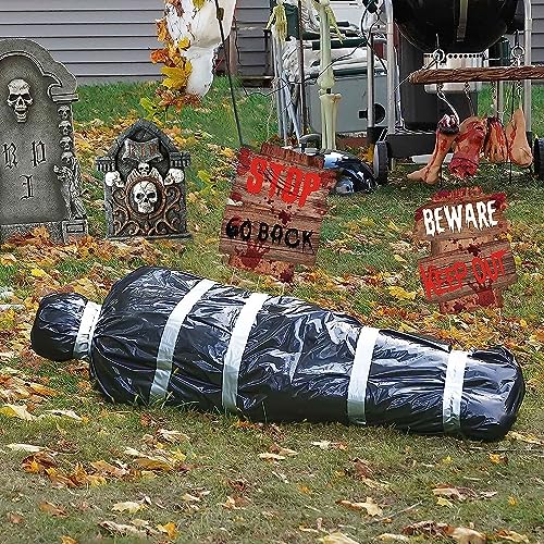 Halloween Leichensack Requisiten - Höhe Erhöhen 2024 Neu Schwarz Gruselige Deko Outdoor Garten Aufblasbar Gefälschte Leiche für Tote Opfer Spukhaus von TETSMG