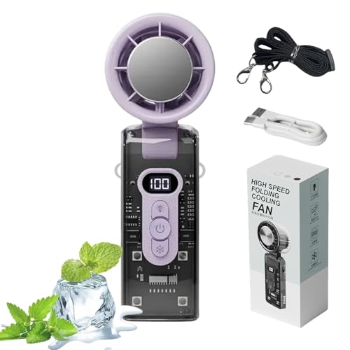 Handventilator mit Wasserkühlung, Faltbar Mini Ventilator mit Wasserkühlung, 100 Stufiger Turbo-Lüfter, LED-Beleuchtung, 3600mAh Akku Wiederaufladbarer Handventilator für Reisen Büro Zuhause (Lila) von TETSMG