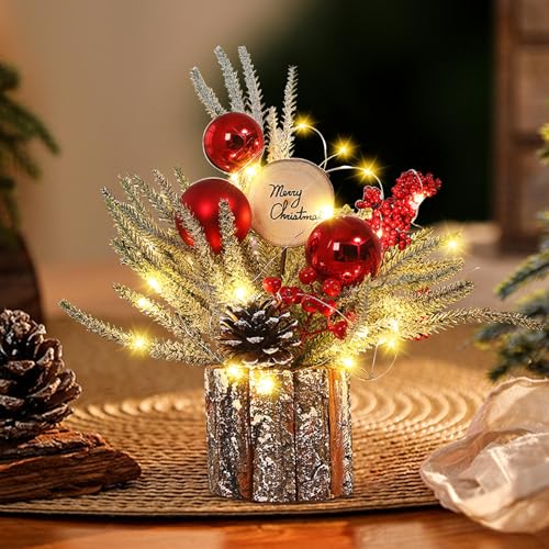 Kleiner Weihnachtsbaum mit Beleuchtung, 30cm Mini Weihnachtsbaum Weihnachtsdeko Beleuchtet Künstlicher Weihnachtsbaum LED Weihnachtsbeleuchtung Klein Tannenbaum für Weihnachten Deko (Tannenzapfen) von TETSMG
