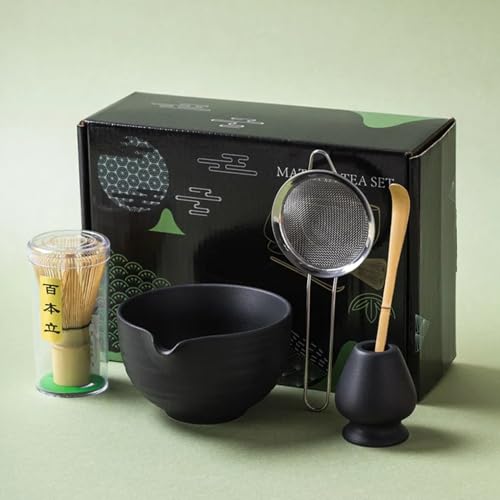 Matcha Set Schwarz, Matcha Tea Set mit Sieb, Matcha Schale, Matcha Besen, Löffel, Traditionelle Aesthetic Matcha Tee Set für Geschenk, Matcha Starter Set für Matcha Latte, Matcha Zubehör (5, Schwarz) Matcha Set Schwarz, Matcha Tea Set mit Sieb, Matcha Schale, Matcha Besen, Löffel, Traditionelle Aesthetic Matcha Tee Set für Geschenk, Matcha Starter Set für Matcha Latte, Matcha Zubehör (5, Schwarz) von TETSMG