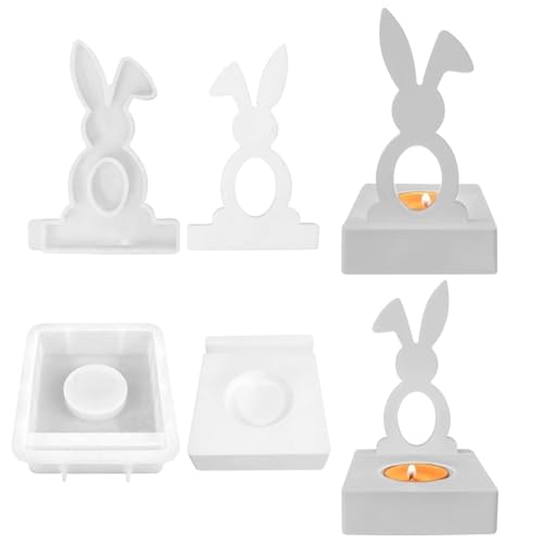 Ostern Hase Giessform Silikon Gießform Kerzenhalter- 3D Kaninchen Silikonformen Gießformen Easter Ostern Deko Silikonform Hase Backform Kerzen formen Silikonformen DIY Oster Geschenke von TETSMG