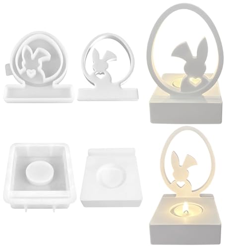 Ostern Hase Giessform Silikon Gießform Kerzenhalter- 3D Kaninchen Silikonformen Gießformen Easter Ostern Deko Silikonform Hase Backform Kerzen formen Silikonformen DIY Oster Geschenke von TETSMG