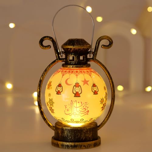 Ramadan Pony Lampe Deko Geschenke - Vintage Eid Mubarak Lampe Arabische Islam Festival Deko Licht Mond Sterne Orientalische Lampe Lichterkette Marokkanische Wohnzimmer Innen (Kupfer) von TETSMG