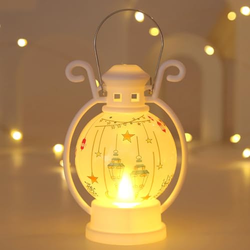 Ramadan Pony Lampe Deko Geschenke - Vintage Weiß Eid Mubarak Lampe Arabische Islam Festival Deko Licht Mond Sterne Orientalische Lampe Lichterkette Marokkanische Wohnzimmer Innen von TETSMG