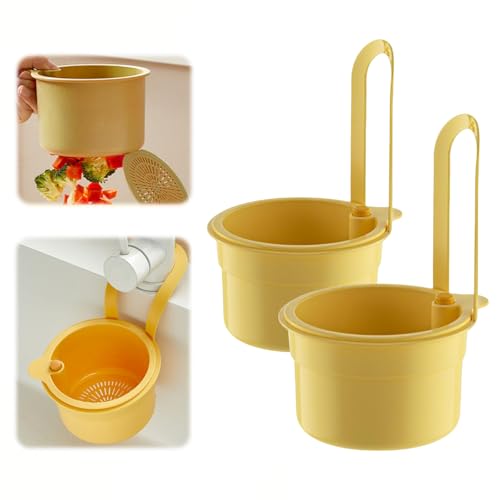 Sieb für Spülbecken, 2025 Neue Snap-Button Spülbecken Sieb Hängend, Abnehmbare Waschbecken Sieb, Multifunctional Drain Basket Abtropfsieb Spülbecken Sink Strainer für Waschen in Küche (2, Gelb) von TETSMG