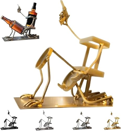 Sodastream und Weinflaschenhalter, Kreativ Lustiges Metall Skelett Bar Dekor Flaschenhalter, Steampunk-Stil Flaschenregal Flaschenständer für Zuhause Küche und Dekoration, Streichgeschenk (Gold) von TETSMG