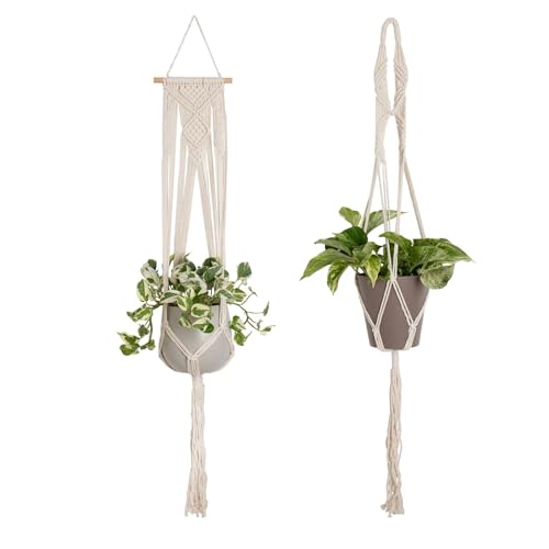 TETSMG Makramee Blumenampel Hängend Innen, 2er Set Boho Deko Makramee Hängeampel mit Haken, Boho Zimmer Deko Aesthetic, Baumwollseil Blumenampel Blumentopf Hängend für Terrassen Balkon Deko (B) von TETSMG