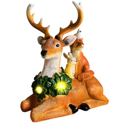 TETSMG Gartenfigur Gartendeko Figuren Elch Gartenfiguren aus Kunstharz Weihnachten Hirsch und Freunde Gartenwichtel| Gartenfiguren für Außen mit Laterne (Figuren Elch B) von TETSMG